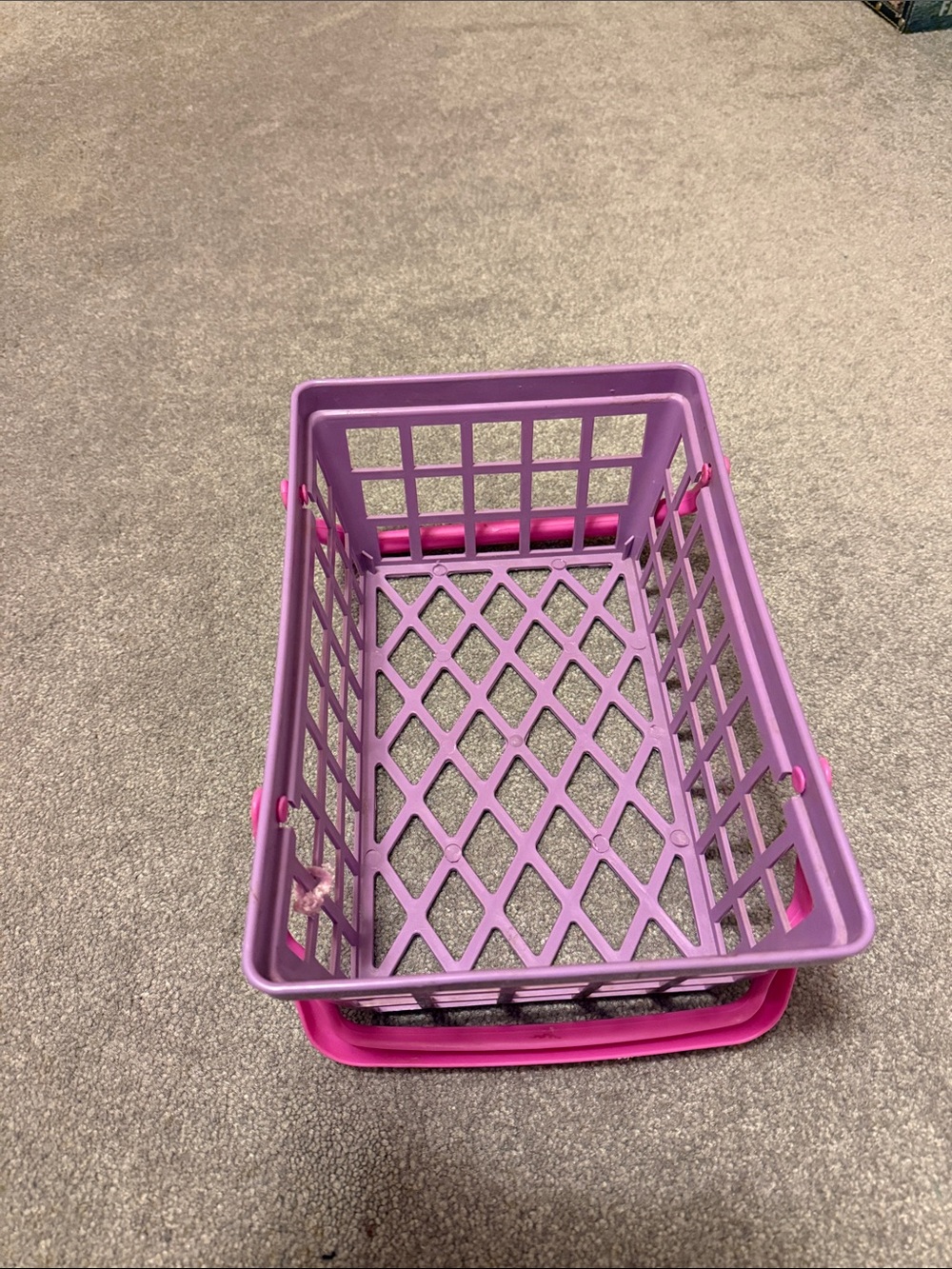 Purple Plastic Storage Basket with bright pink handles